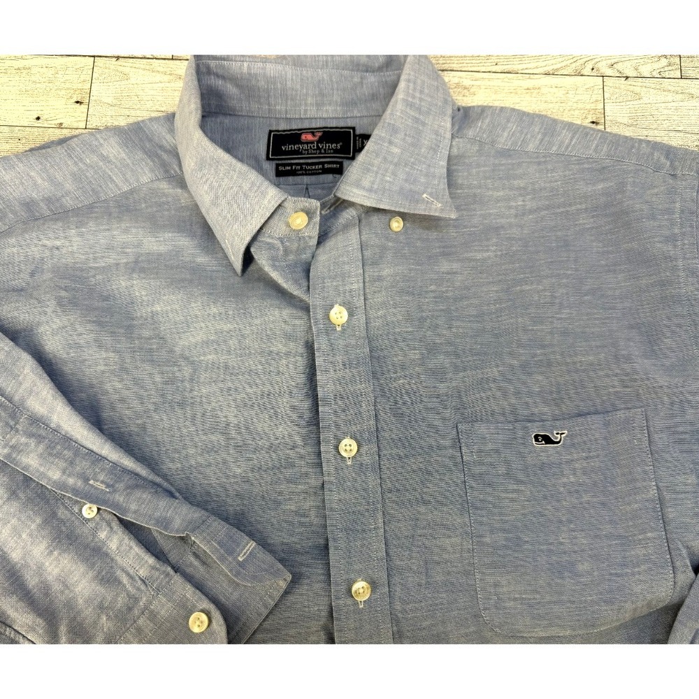 vineyard vines slim fit tucker shirt Denim Blue Men's Long Sleeve Size XL XLARGE